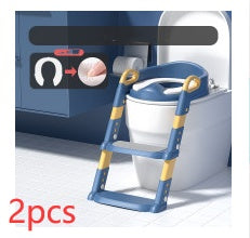 Two children's toilet safety seats with a blue and yellow design on a white background.