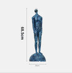 Blue abstract sculpture with dimensions on a white background