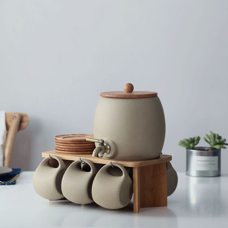 Creative Ceramic Coffee Cup Set with Bamboo Base