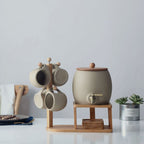 Creative Ceramic Coffee Cup Set with Bamboo Base