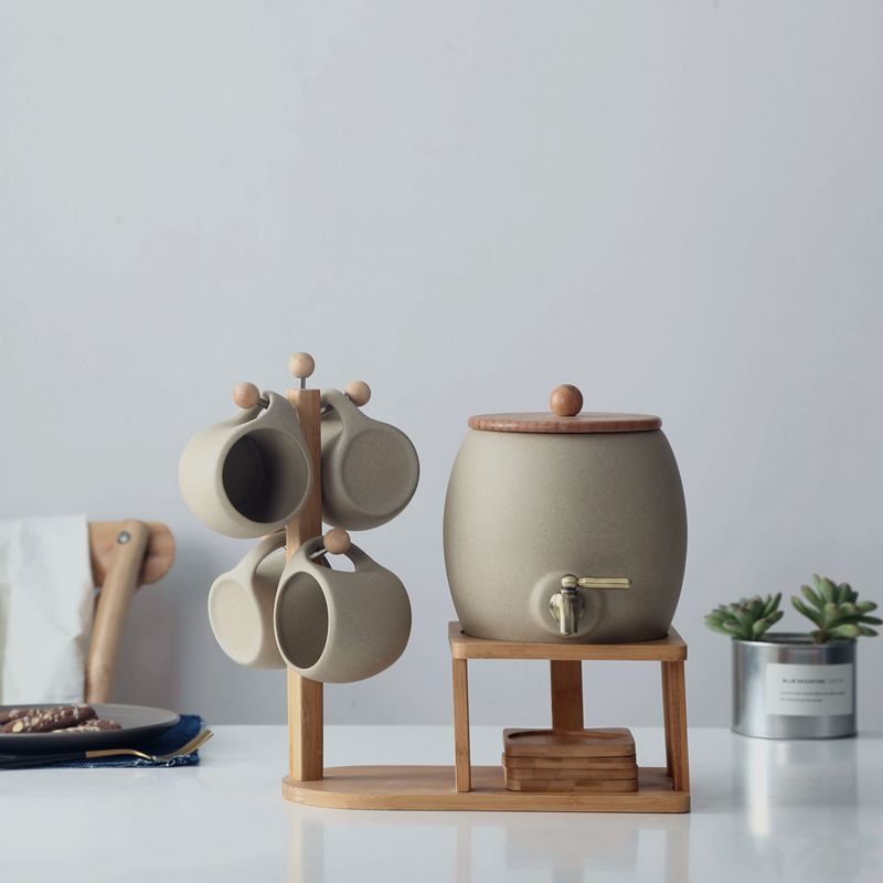 Creative Ceramic Coffee Cup Set with Bamboo Base