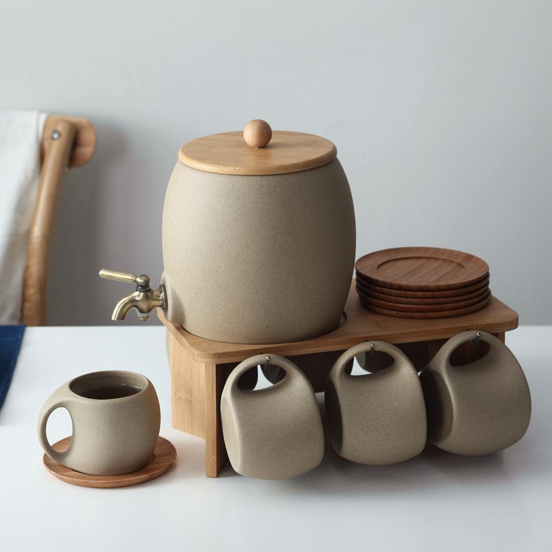 Creative Ceramic Coffee Cup Set with Bamboo Base