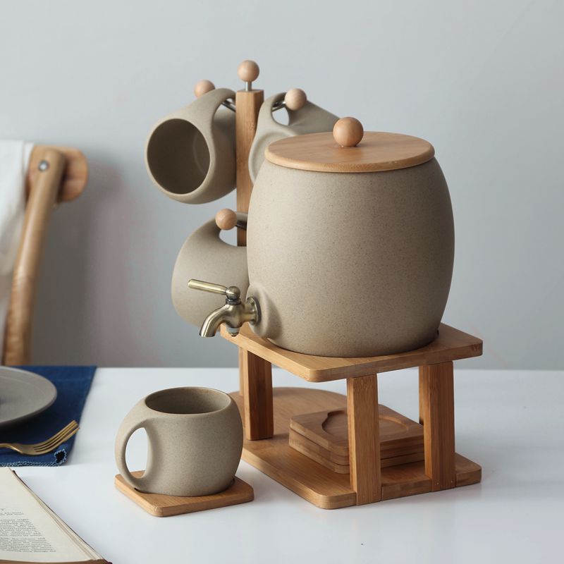 Creative Ceramic Coffee Cup Set with Bamboo Base