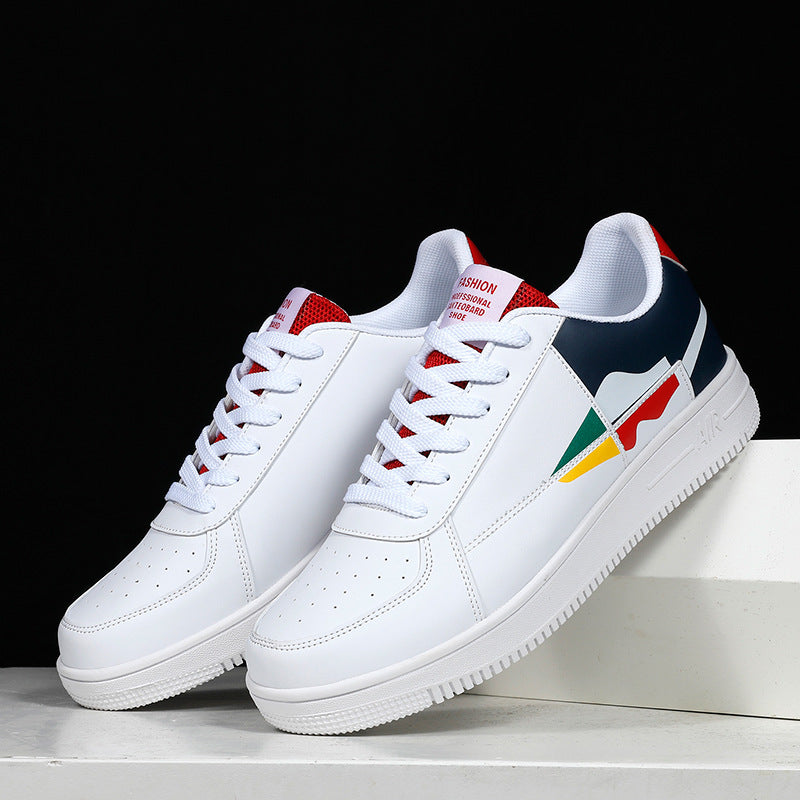White sneakers with colorful design on a white background
