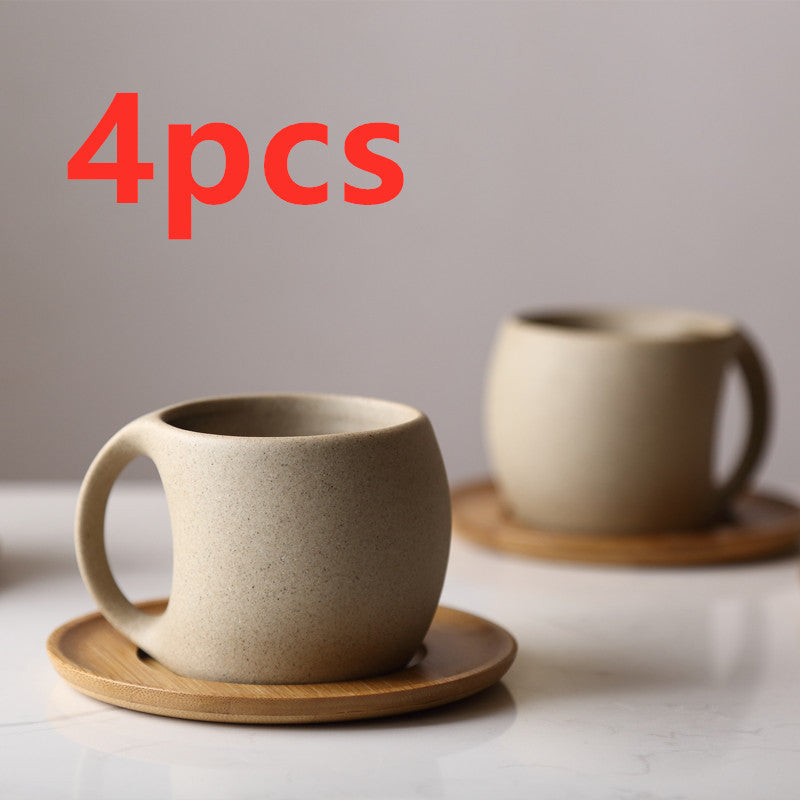 Creative Ceramic Coffee Cup Set with Bamboo Base