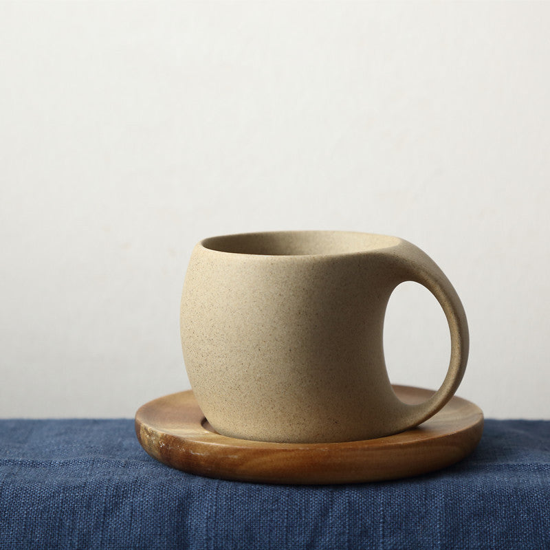 Creative Ceramic Coffee Cup Set with Bamboo Base