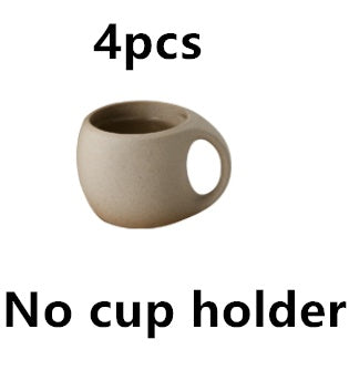 Creative Ceramic Coffee Cup Set with Bamboo Base