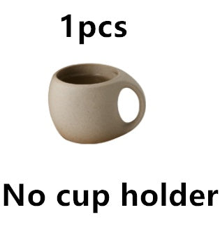 Creative Ceramic Coffee Cup Set with Bamboo Base