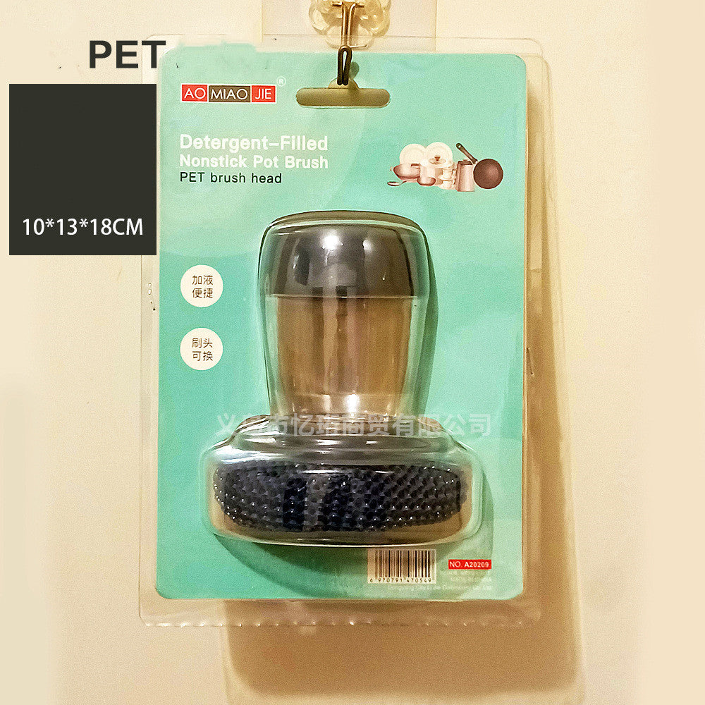 Detergent-filled antipot brush on a green packaging card with product details.