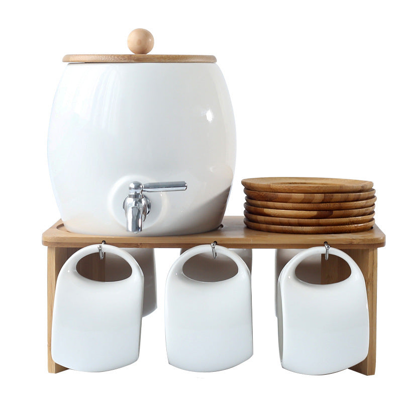 Creative Ceramic Coffee Cup Set with Bamboo Base