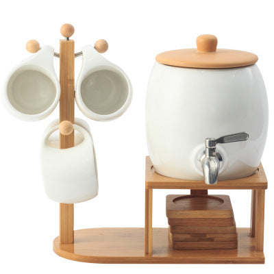Creative Ceramic Coffee Cup Set with Bamboo Base