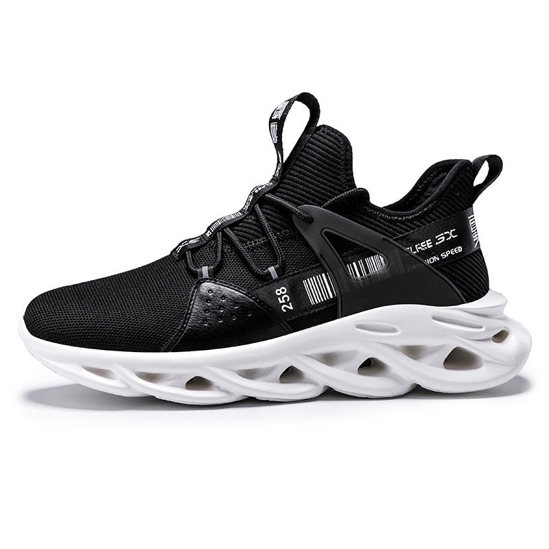 Black and white athletic shoe on a white background