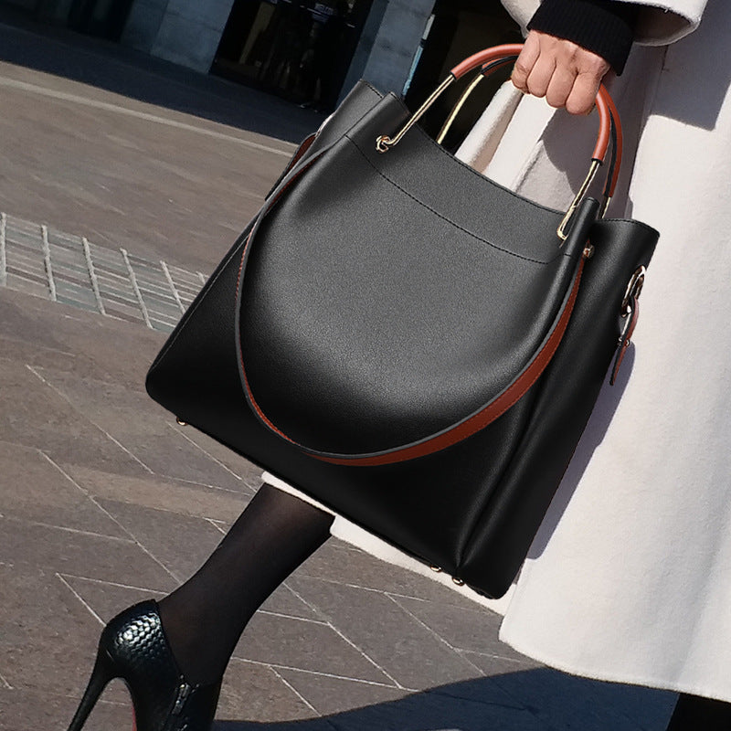 Aurelia Embossed Leather Tote Bucket Handbag