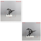 Black horse sculpture on a gray background with measurements indicated.
