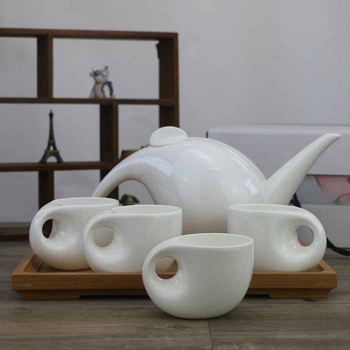Large Water Drop Shape Pure White Bone China Tea Set