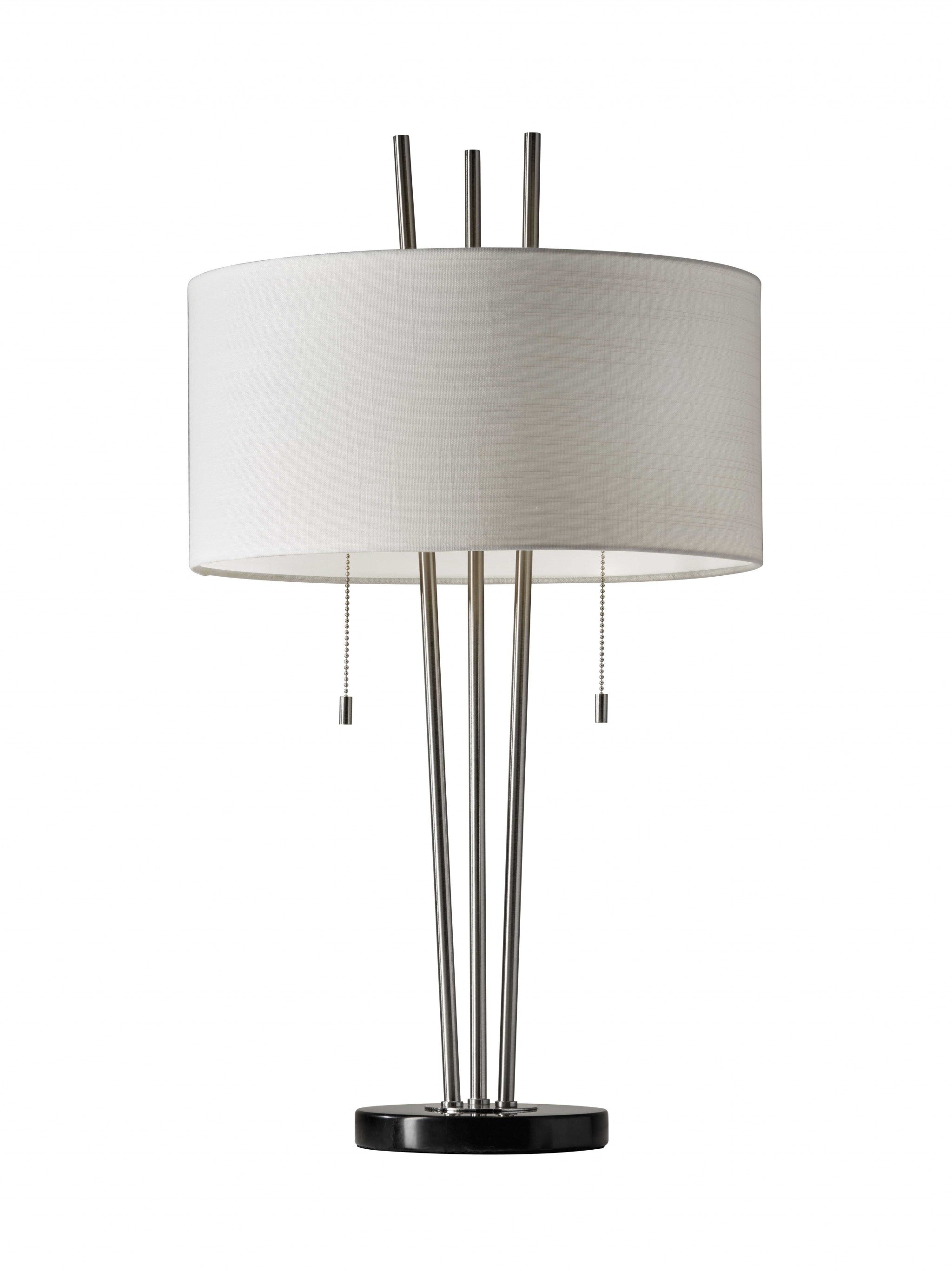 Elegant Brushed Steel & White Fabric Table Lamp
