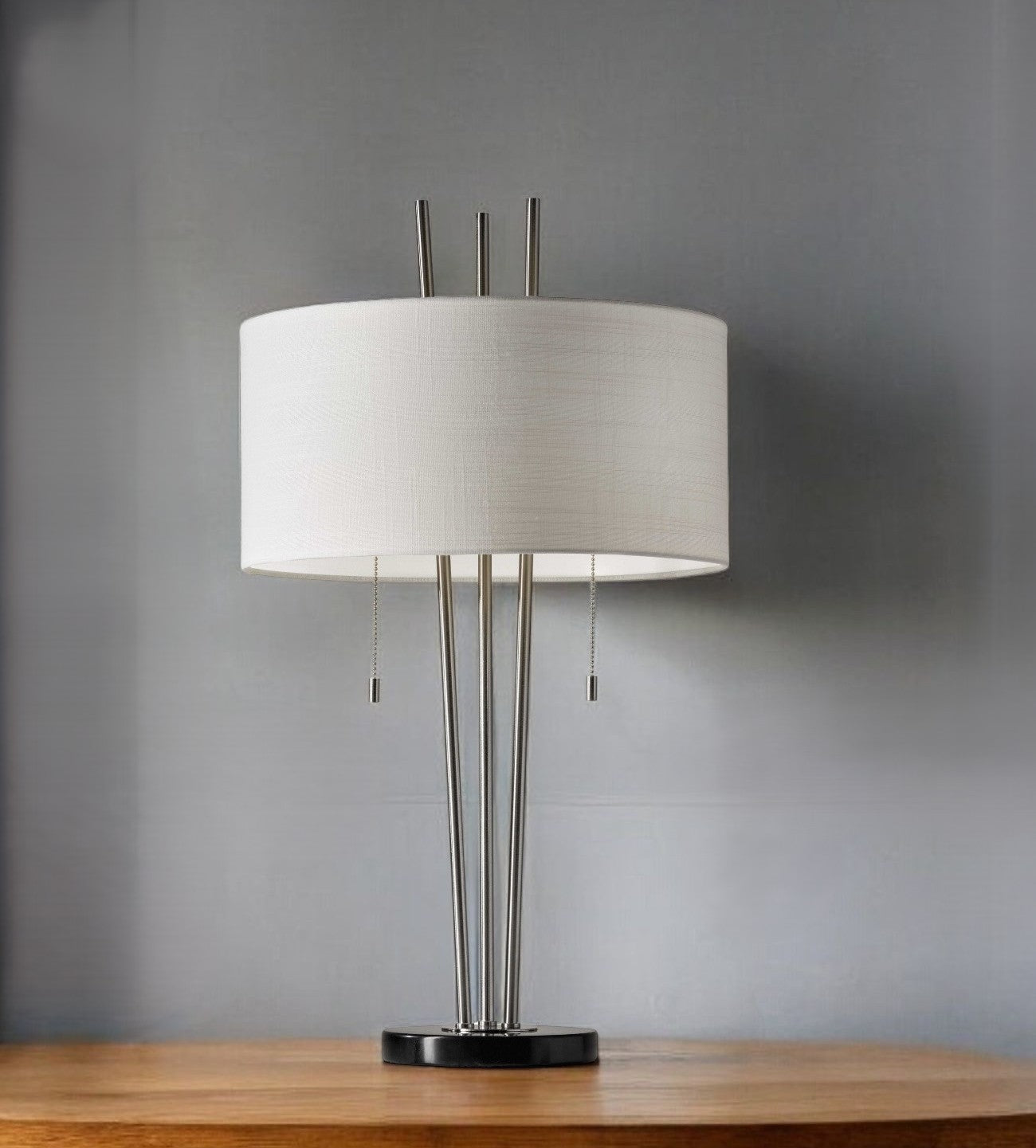Elegant Brushed Steel & White Fabric Table Lamp
