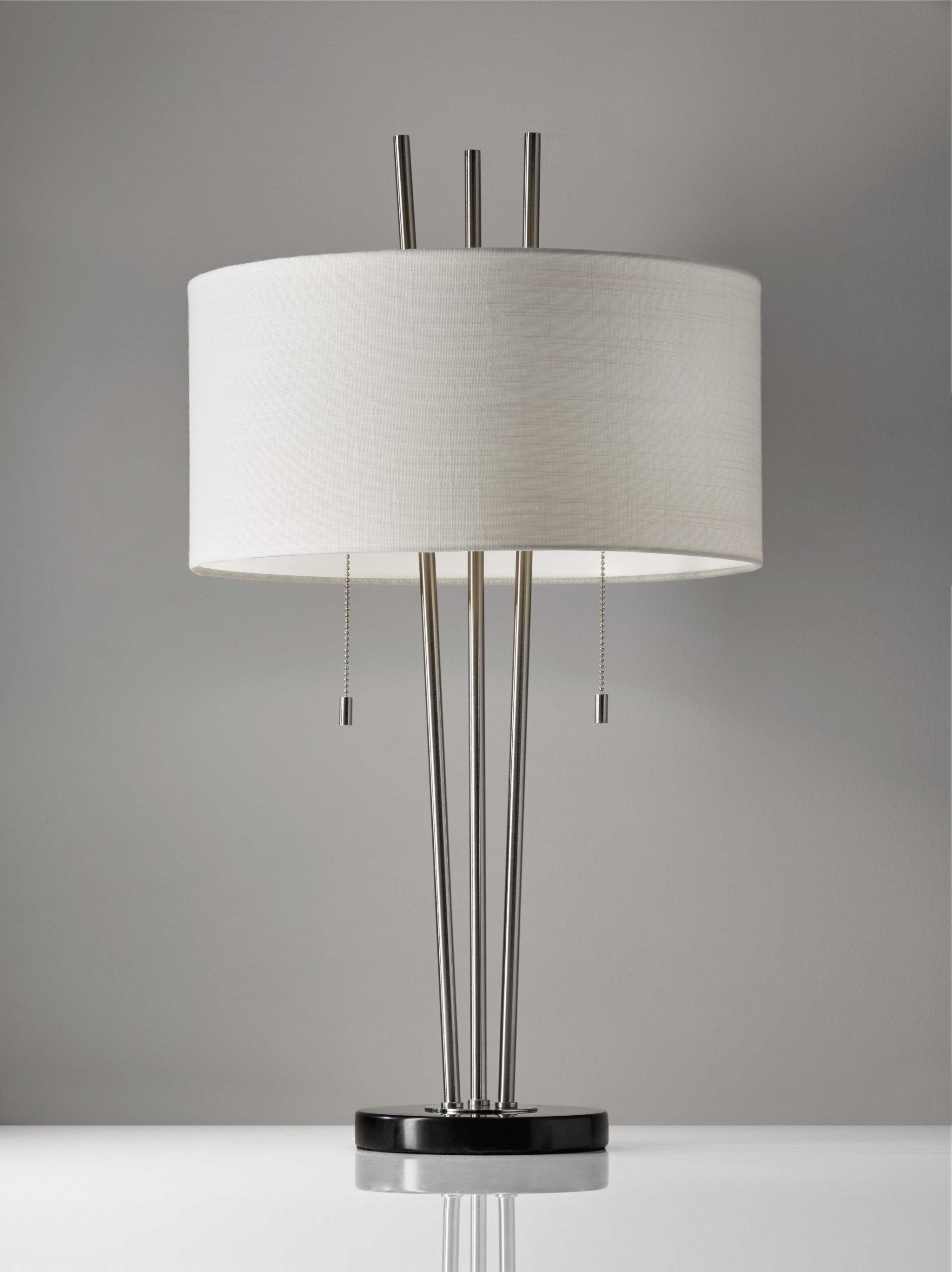 Elegant Brushed Steel & White Fabric Table Lamp