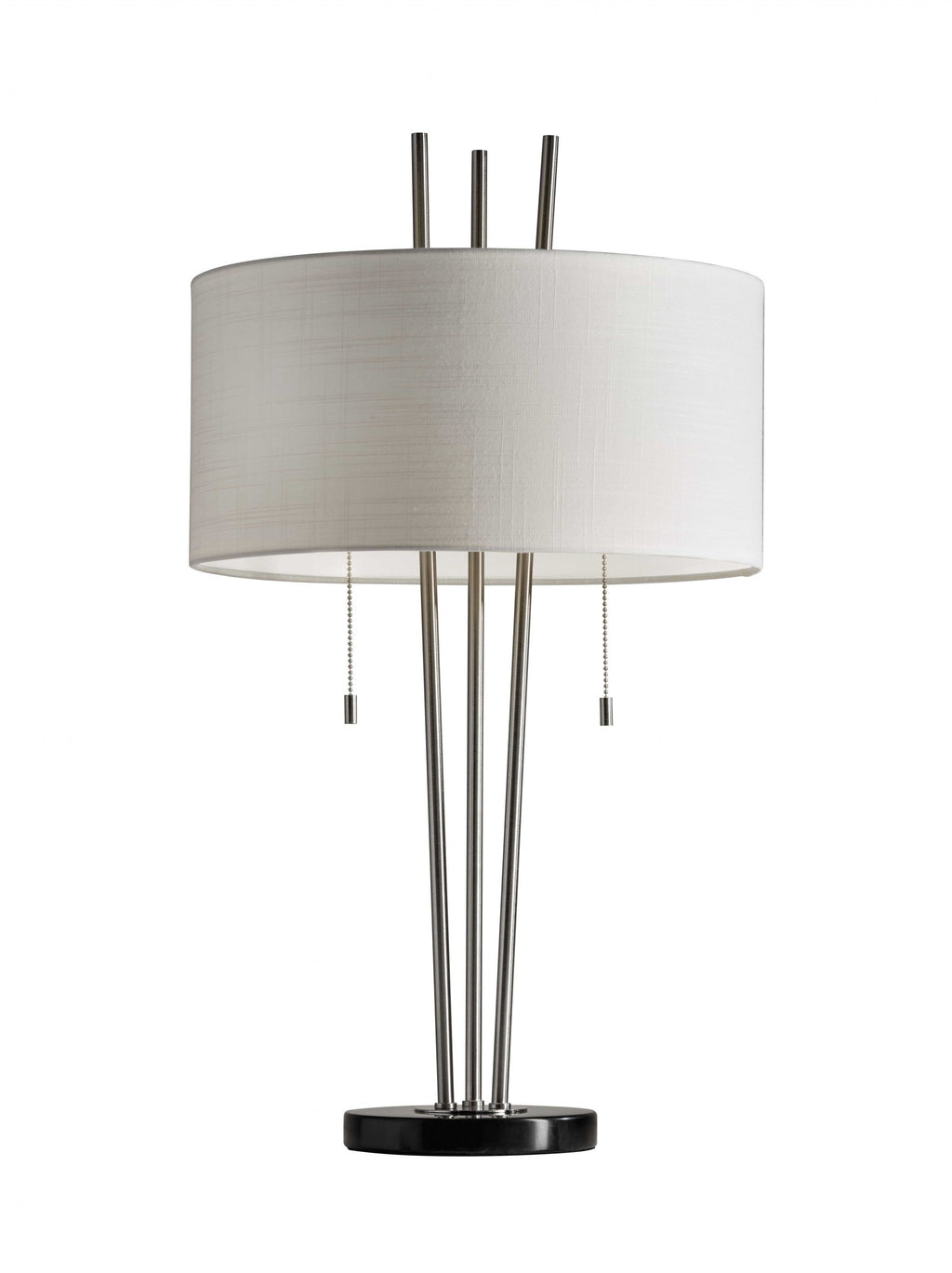 Elegant Brushed Steel & White Fabric Table Lamp