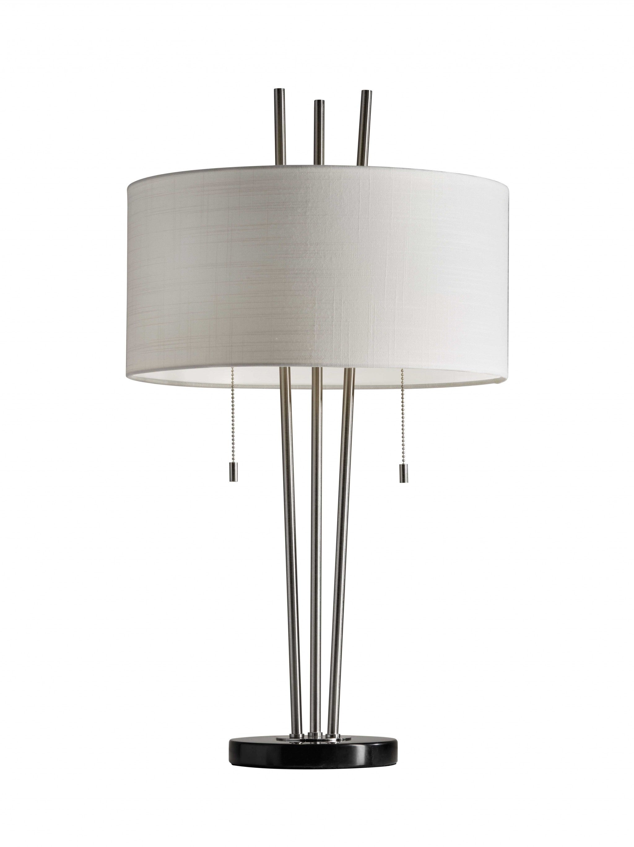 Elegant Brushed Steel & White Fabric Table Lamp
