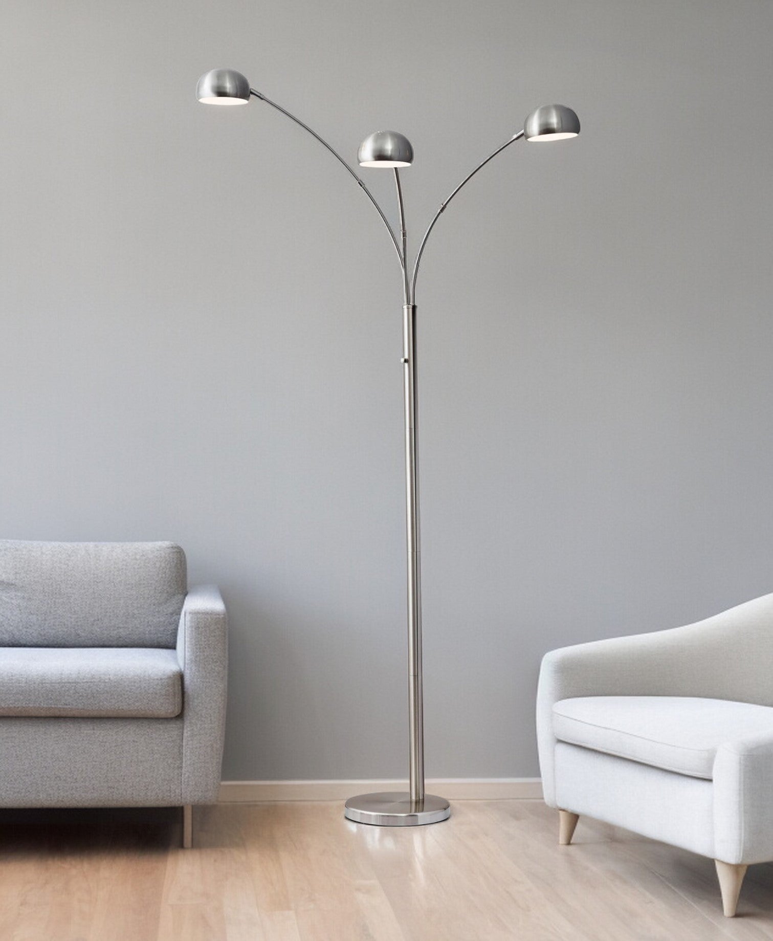 Tree-Style Three-Light Floor Lamp – Silver Bell Shades