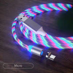 Magnetic LED Fast Charging Cable – Type-C / Micro USB / Lightning Streamer Charger
