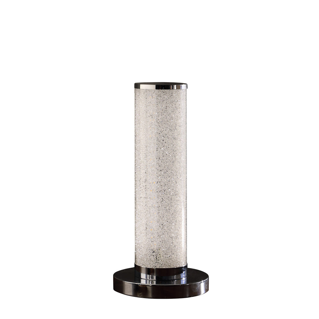 Modern White Sand Crystal & Steel Table Lamp – 13”