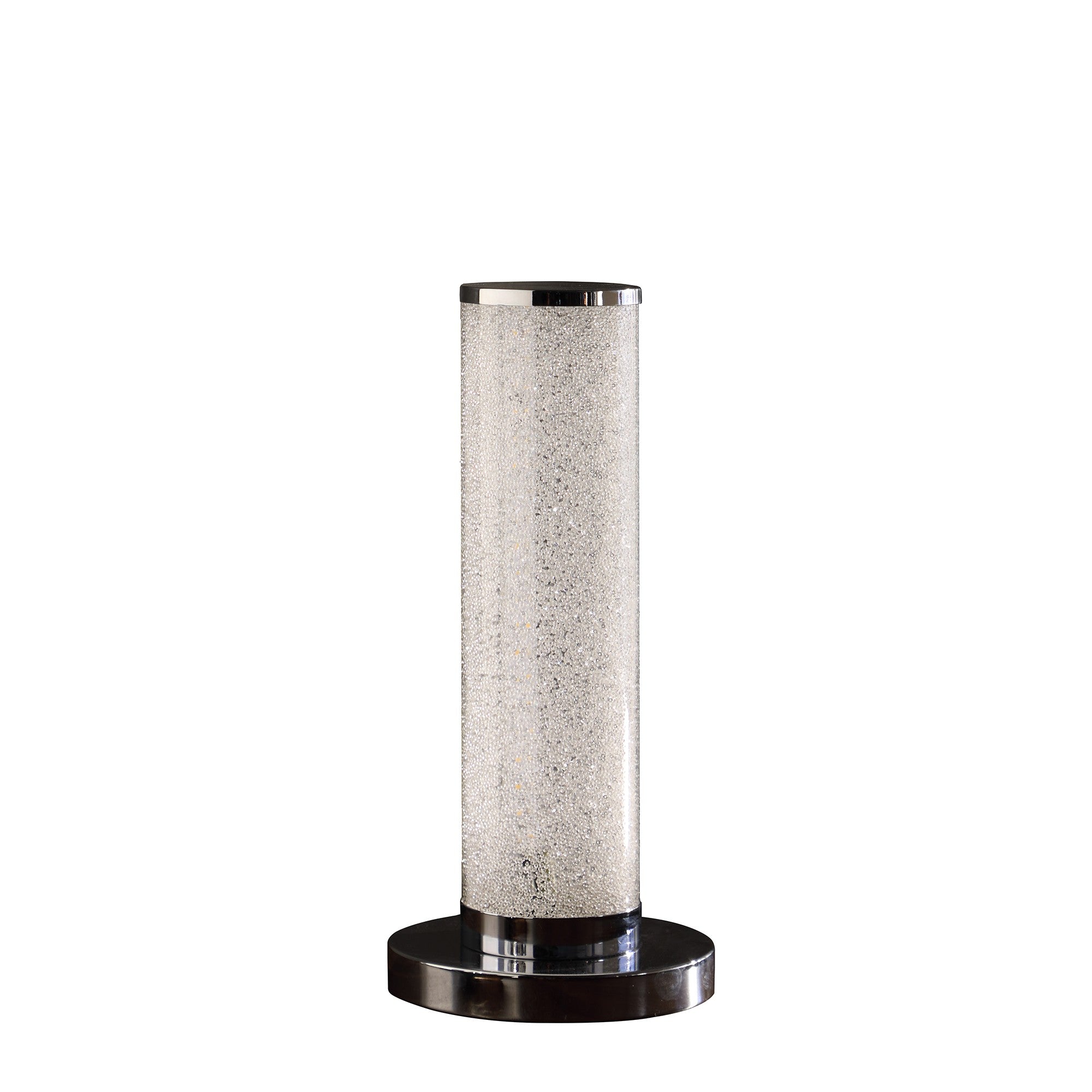 Modern White Sand Crystal & Steel Table Lamp – 13”