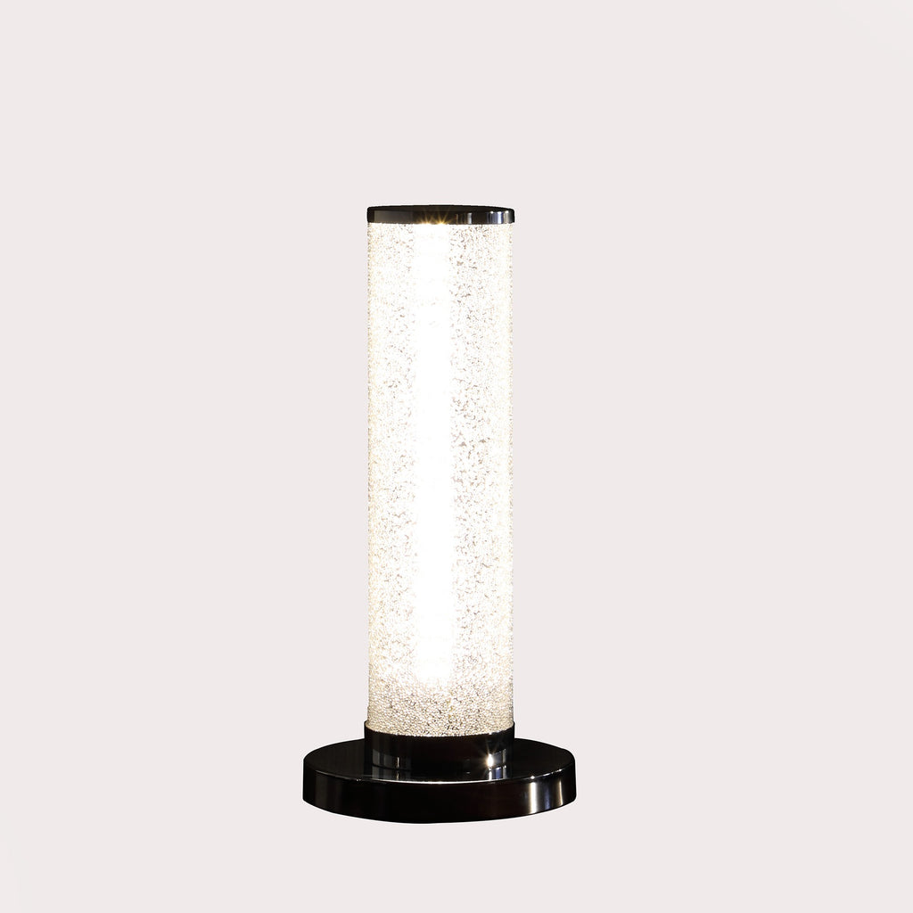 Modern White Sand Crystal & Steel Table Lamp – 13”