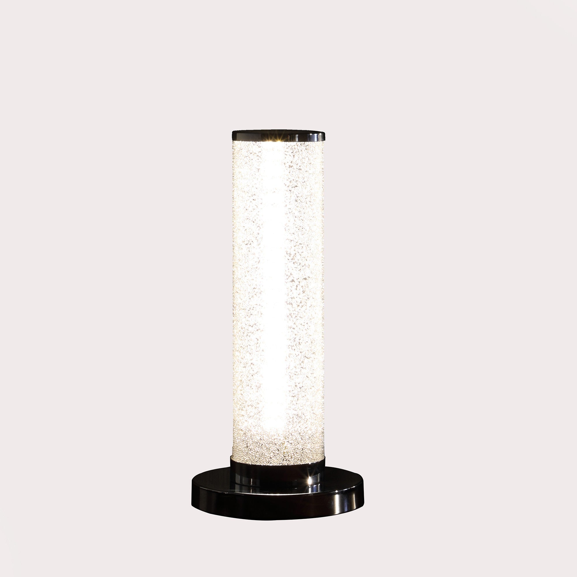 Modern White Sand Crystal & Steel Table Lamp – 13”