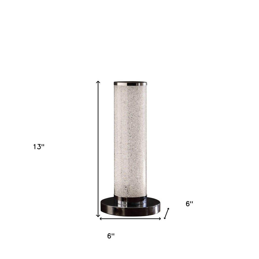Modern White Sand Crystal & Steel Table Lamp – 13”