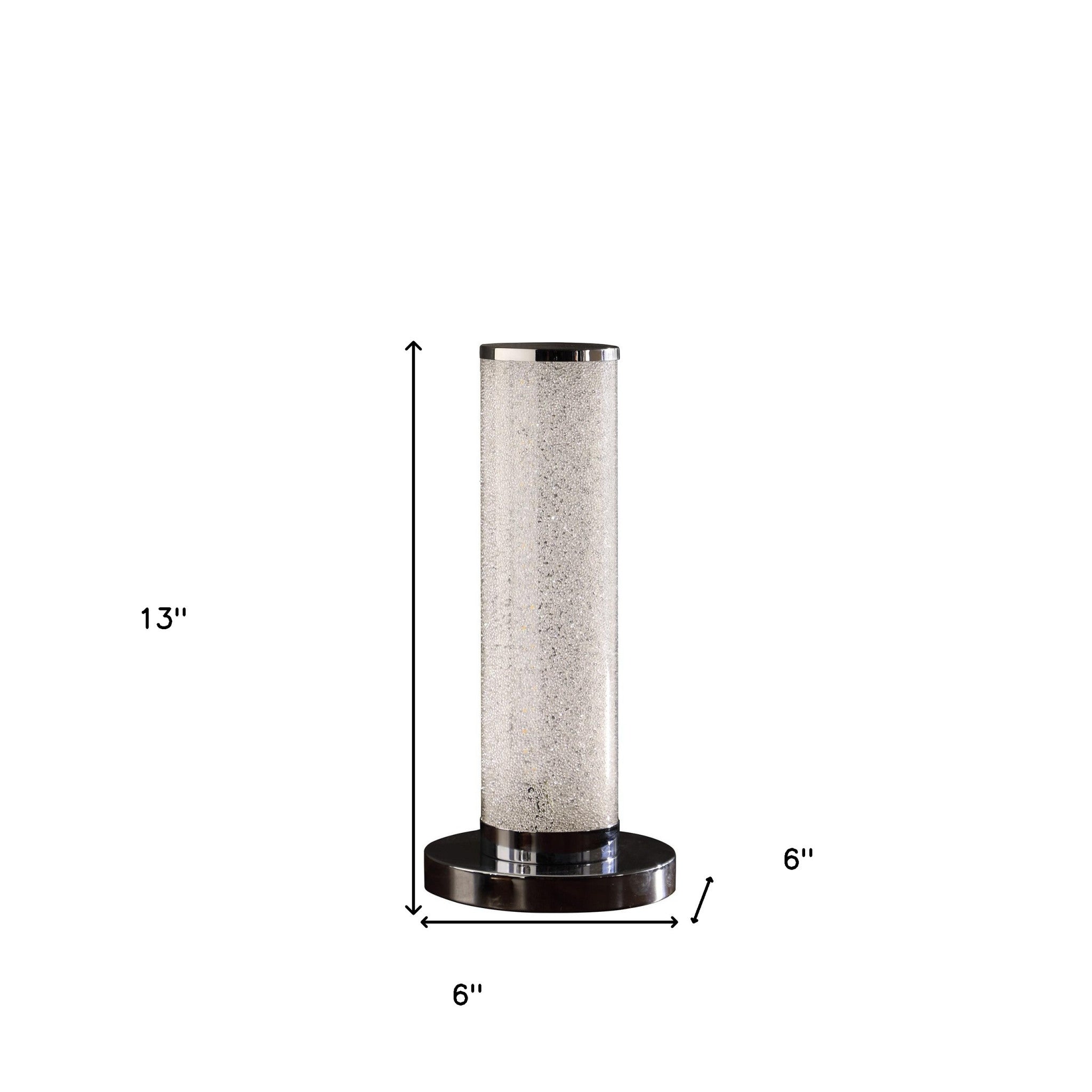 Modern White Sand Crystal & Steel Table Lamp – 13”
