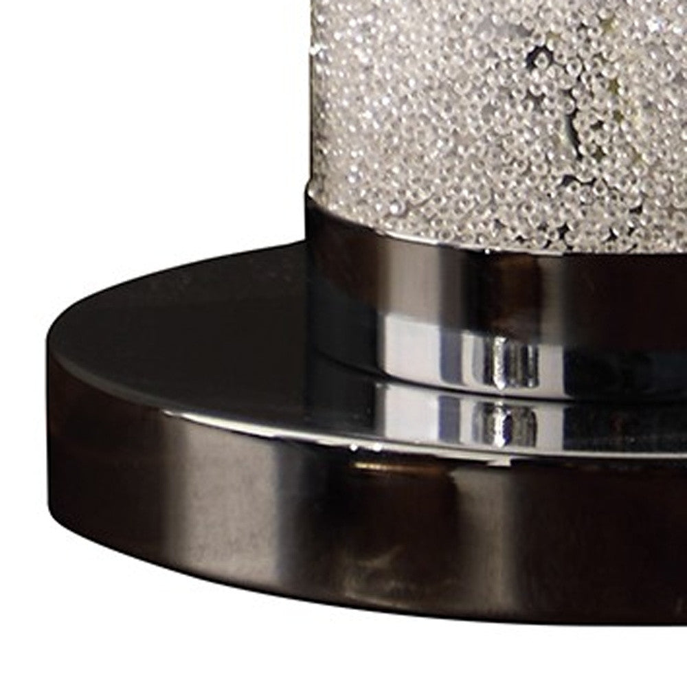 Modern White Sand Crystal & Steel Table Lamp – 13”