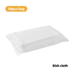 Pack of dish cloths with a label indicating 50 pieces per bag on a white background.
