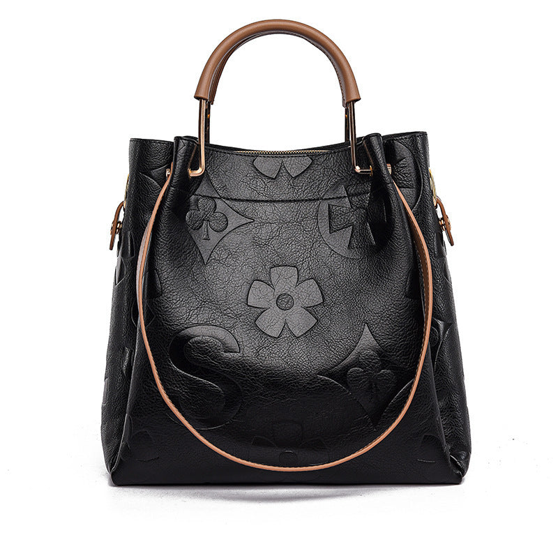 Aurelia Embossed Leather Tote Bucket Handbag