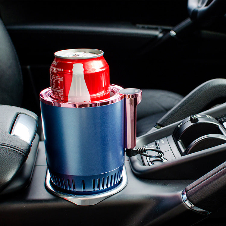 Car cup holder with a can of soda on a car dashboard