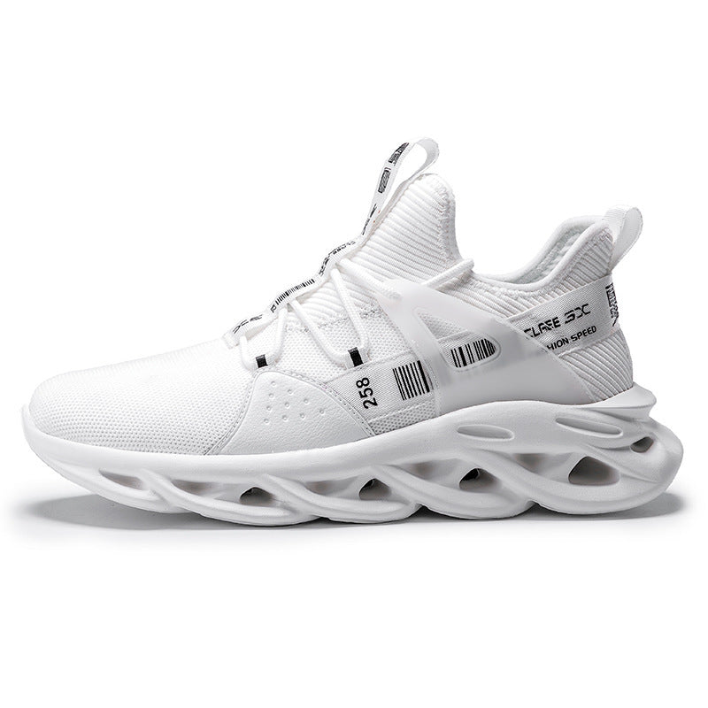 White sneaker with unique sole design on a white background