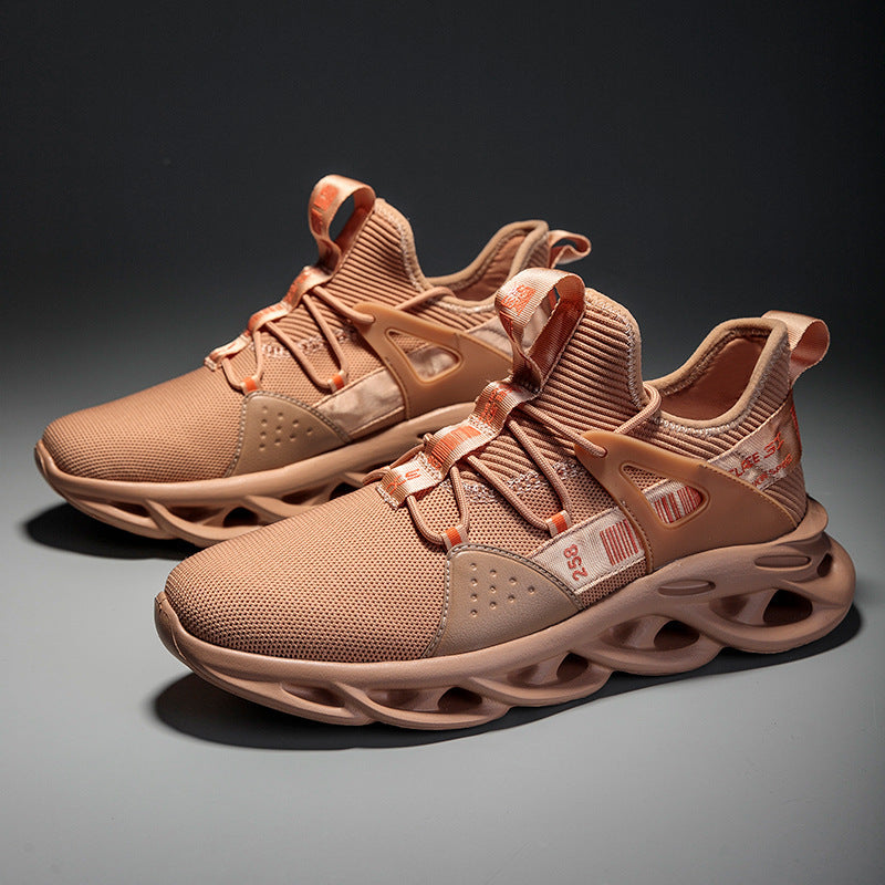 Pair of brown sneakers on a dark background