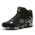 Camouflage sneaker with 'Sport' logo on a white background