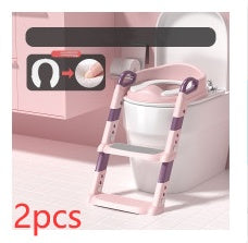 Children's toilet seat with pink frame and purple cushion on a white background