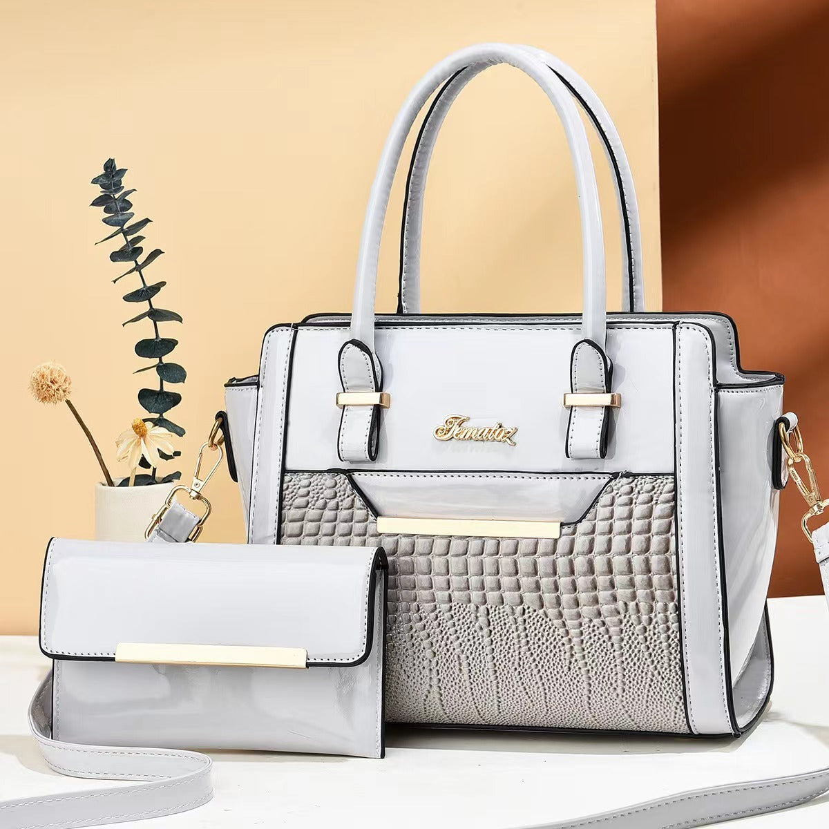 Seraphina™ Croc-Pattern Large Capacity Handbag Set