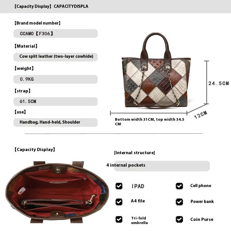 Veloria Luxe Genuine Leather Plaid Handbag