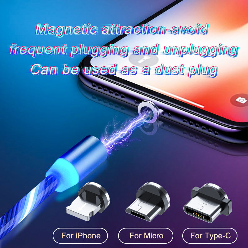 Magnetic LED Fast Charging Cable – Type-C / Micro USB / Lightning Streamer Charger