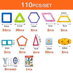 Set of colorful geometric frames with measurements and quantity details on a white background.
