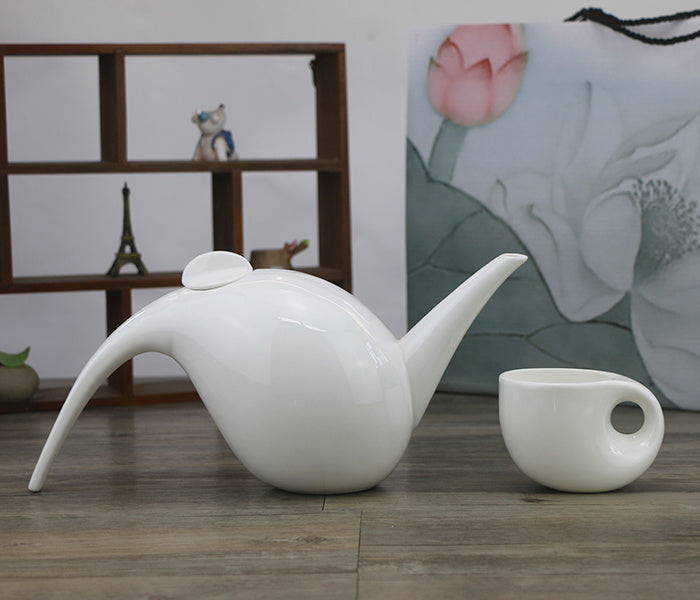 Large Water Drop Shape Pure White Bone China Tea Set