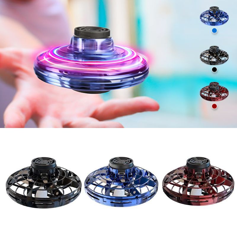 Colorful spinning spinner toy held in a hand with additional views of the toy in different colors.