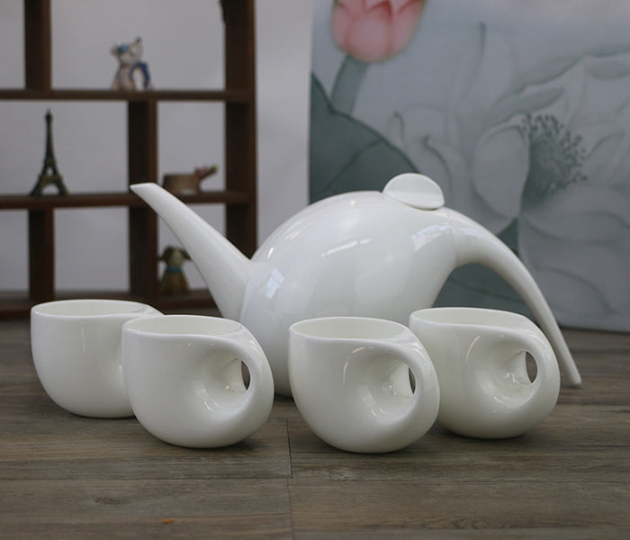 Large Water Drop Shape Pure White Bone China Tea Set