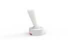 White pepper grinder with a red button on a white background
