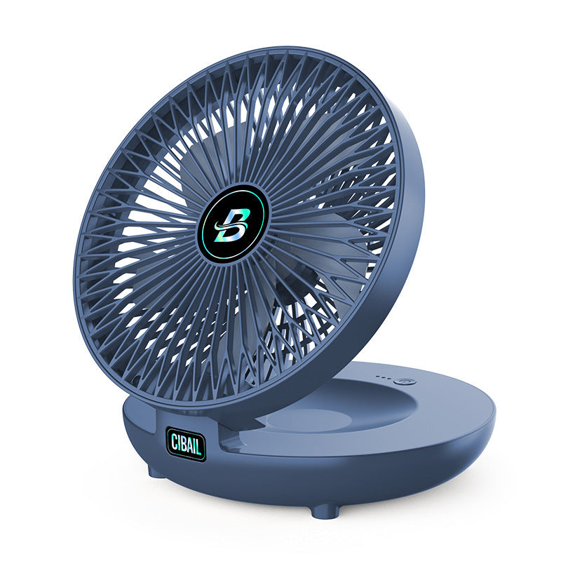 Blue portable fan with CIBAL branding on a white background