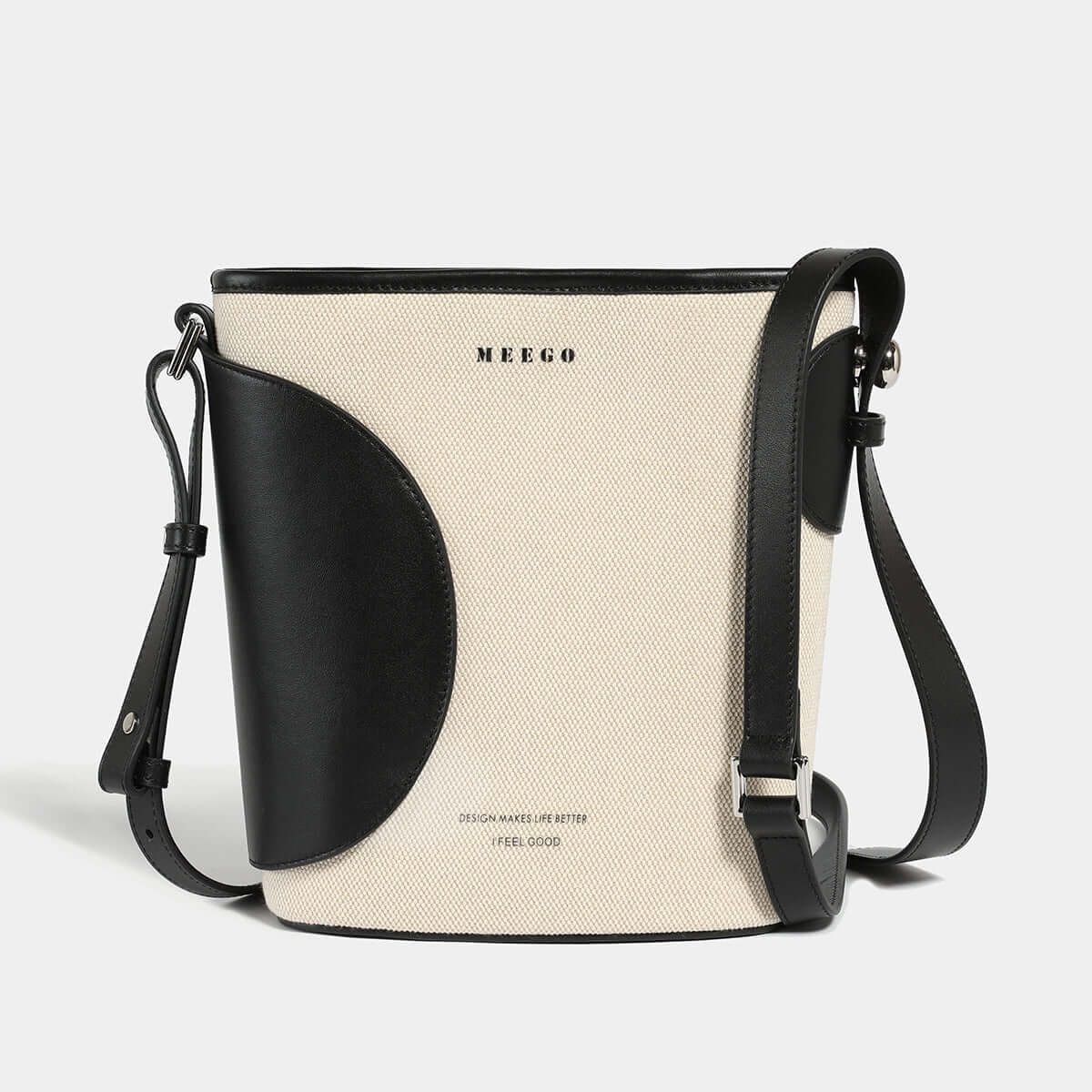 Black & White Colorblock Crossbody Bucket Bag
